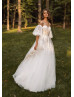 Ivory Shinning Lace Tulle Flowing Wedding Dress With Detachable Sleeves Ivory Shinning Lace Tulle Flowing Wedding Dress With Detachable Sleeves